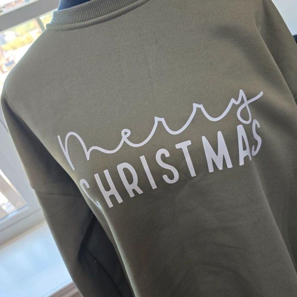 Merry Christmas large green sweatshirt comfortable Christmas shirt.